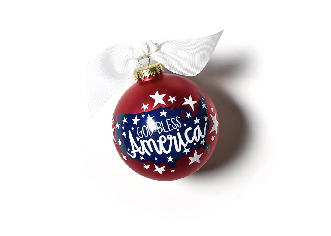 Front View of God Bless America Glass Ornament