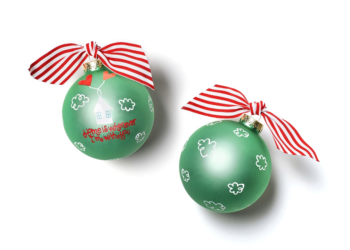 Front and Back View of Home Is Wherever I am with You Glass Ornament Placed Side by Side