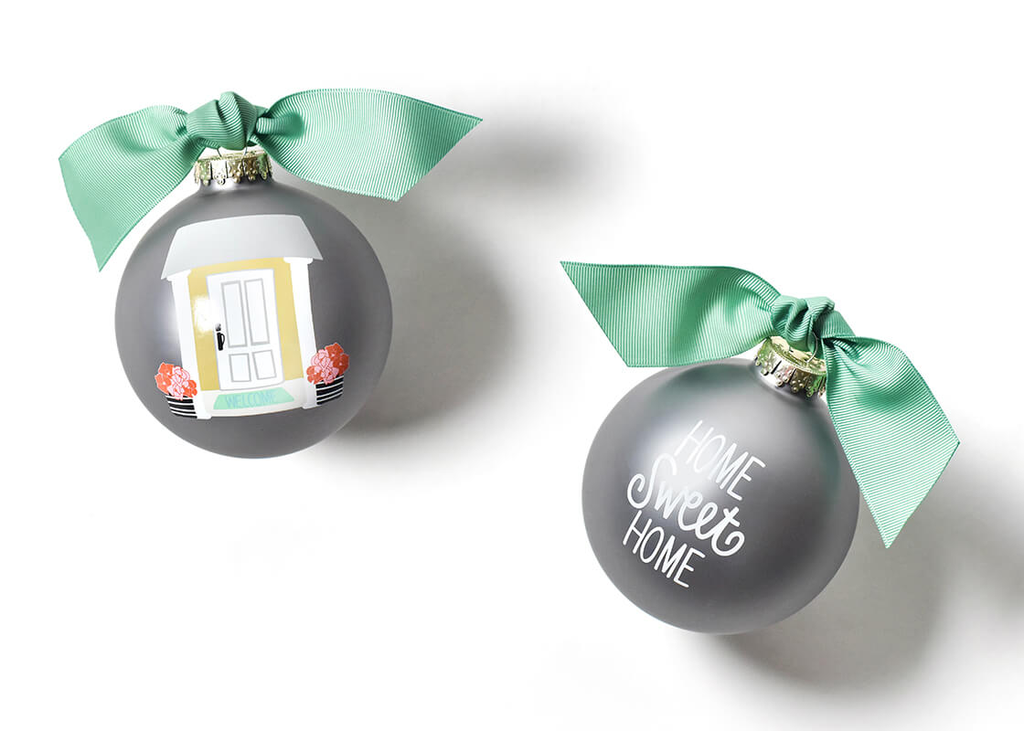 Front and Back View of Home Sweet Home Glass Ornament Placed Side by Side