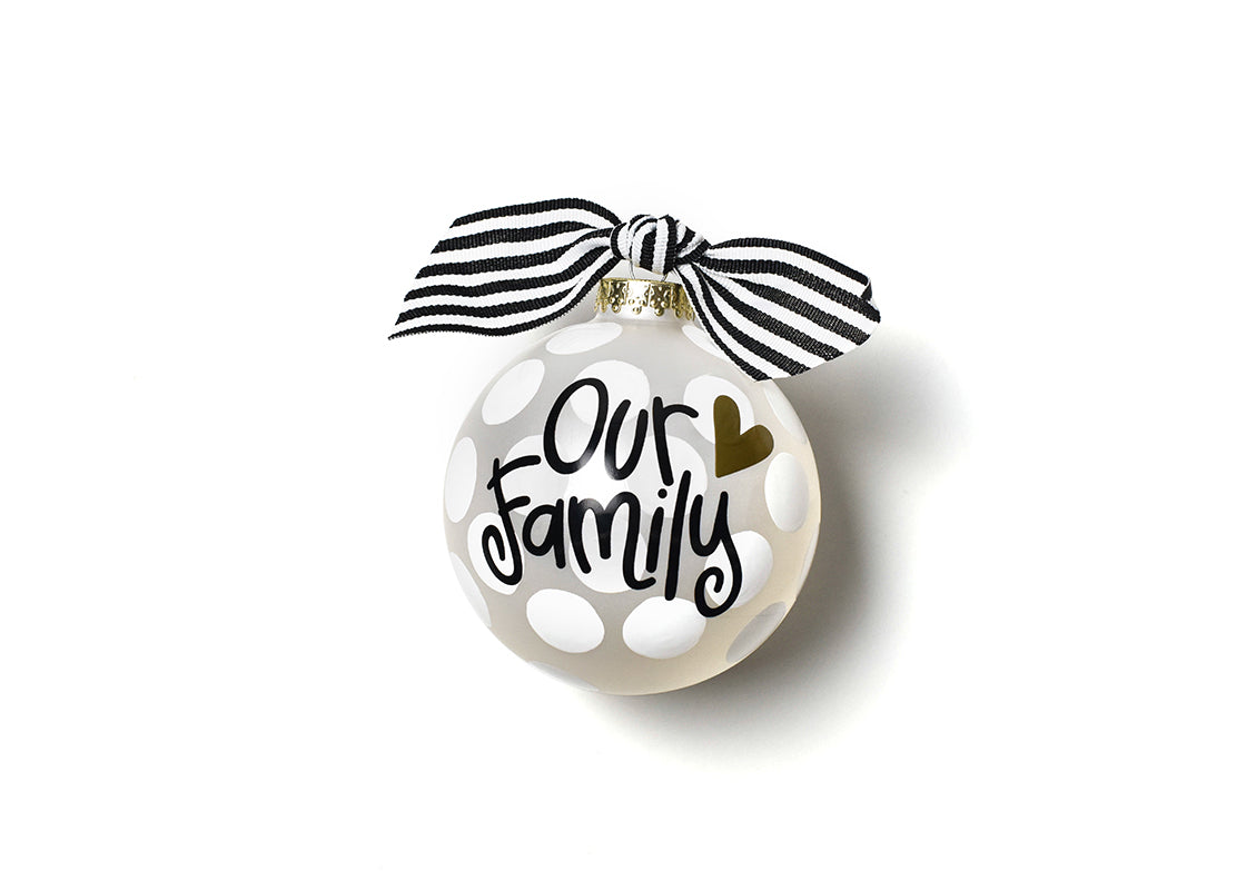 Front View of Our Family Glass Ornament