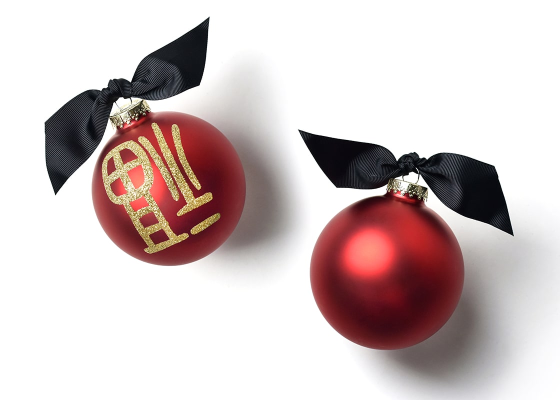 Front and Back View of Chinese Fu Symbol Glass Ornament Placed Side by Side
