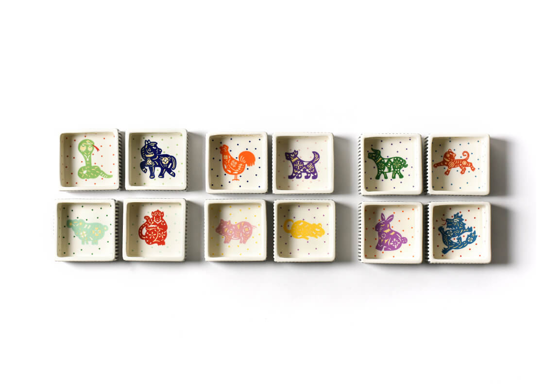 Overhead View of Individual Place Setting Including Chinese Zodiac Snake Trinket Bowl