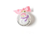 Pink Outlined White Dots on White My First Christmas Snowman Girl Ornament
