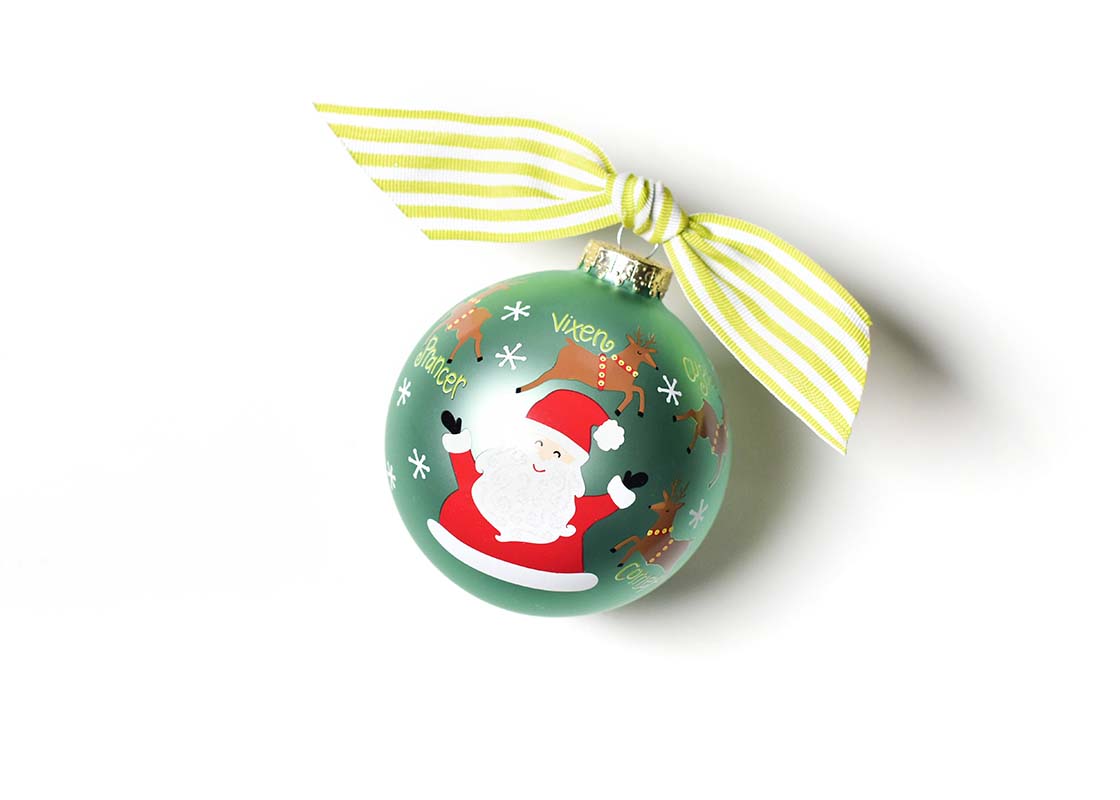 Front View of Christmas Calling Reindeer Glass Ornament