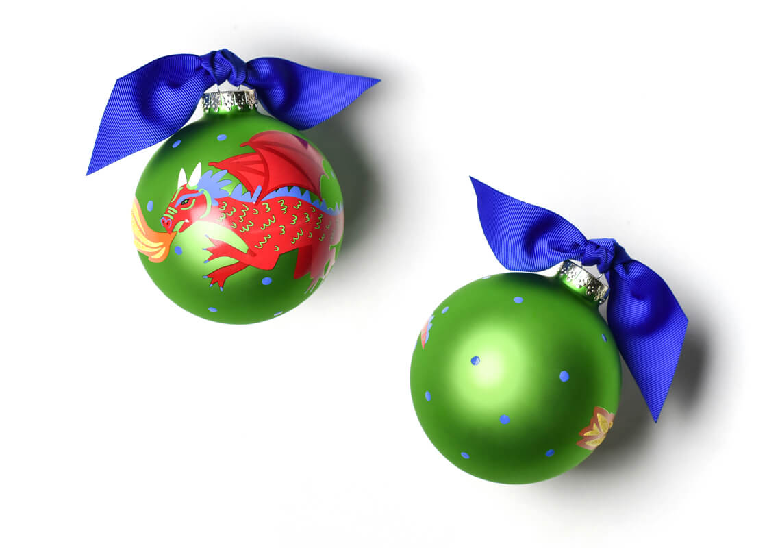 Front and Back View of Dragon Glass Ornament Placed Side by Side