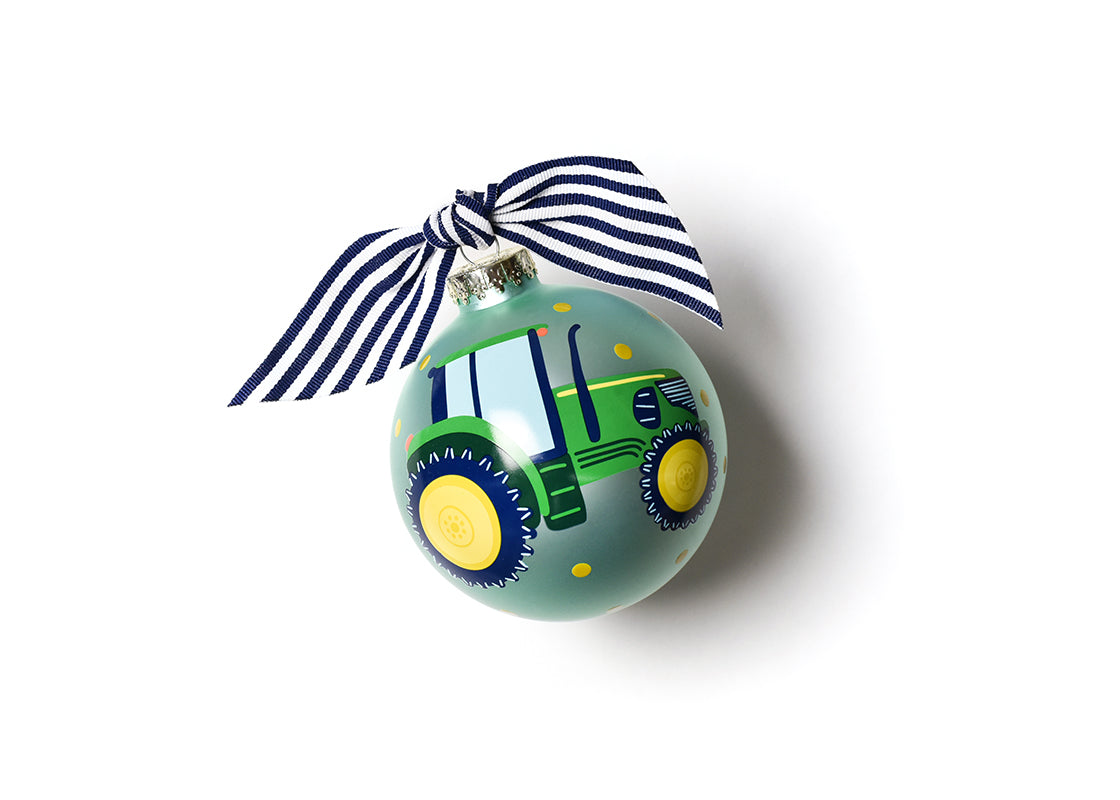 Front View of On the Farm Tractor Glass Ornament