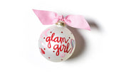 Glam Girl Red Dots on White Glass Ornament with Pink Bow