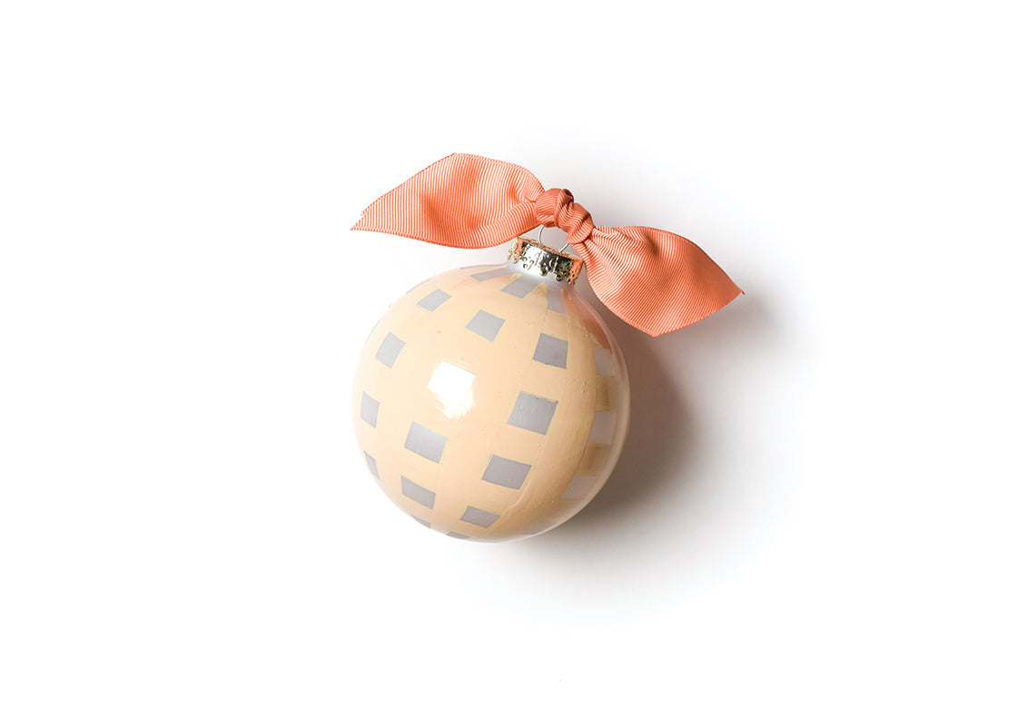 Back View of Welcome Baby Girl Gingham Glass Ornament Showing Design Details