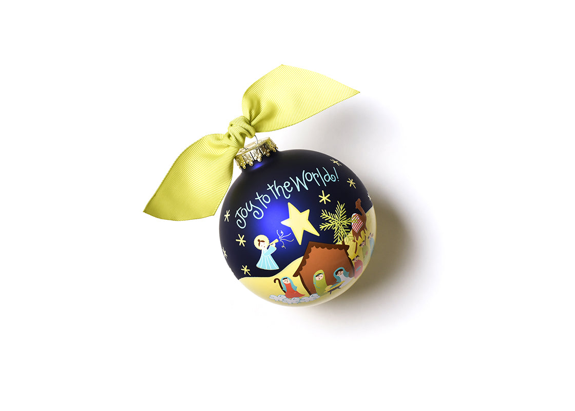 Front View of Joy to the World Nativity Glass Ornament