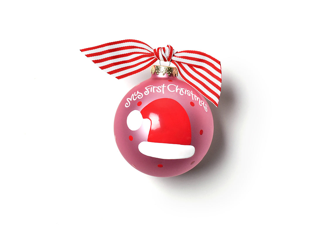Front View of Pink My First Christmas Hat Glass Ornament