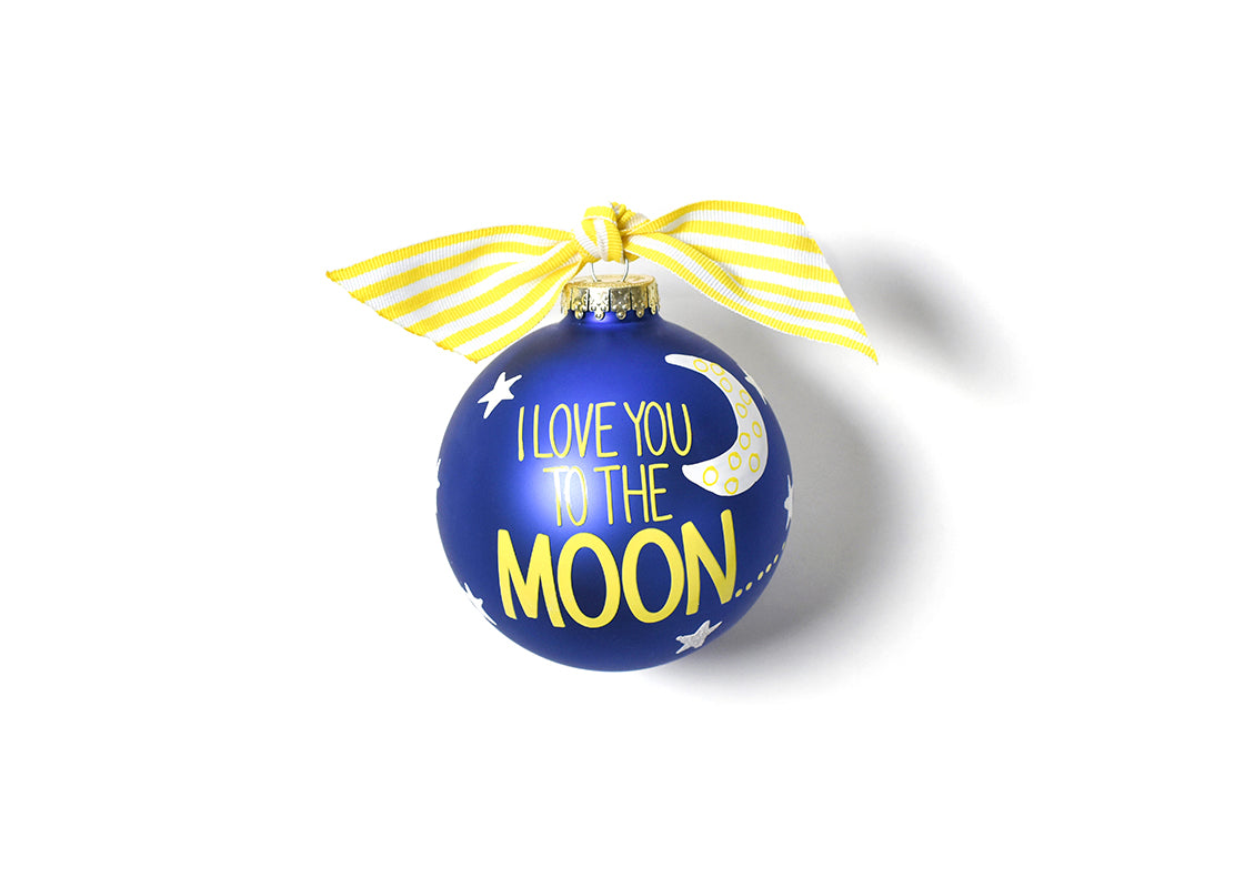 Front View of I Love You to the Moon and Back Glass Ornament