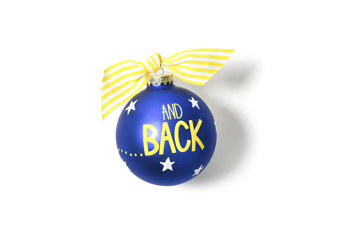 Back View of I Love You to the Moon and Back Glass Ornament Showing Design Details