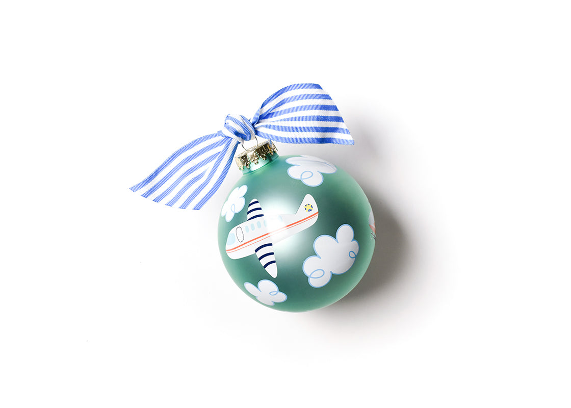 Front View of Around the World Plane Glass Ornament