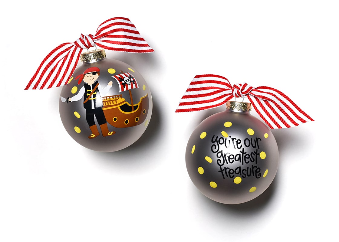 Front and Back View of Pirate Glass Ornament Placed Side by Side