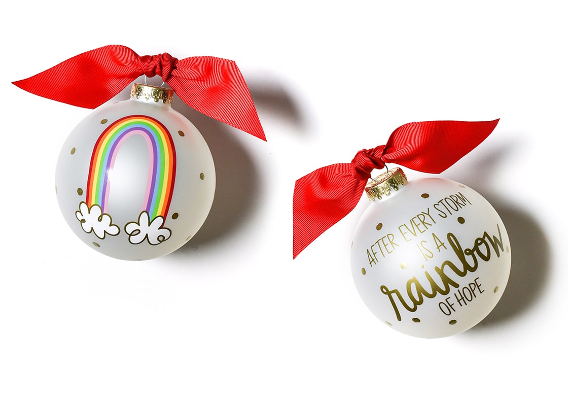 Front and Back View of Rainbow of Hope Glass Ornament Placed Side by Side
