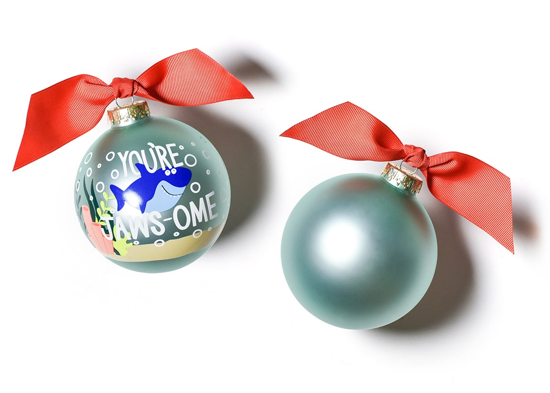 Front and Back View of Shark Glass Ornament Placed Side by Side