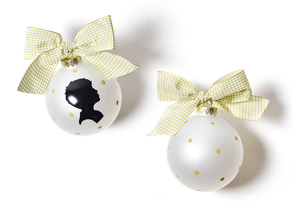 Front and Back View of Boy Silhouette Glass Ornament Placed Side by Side