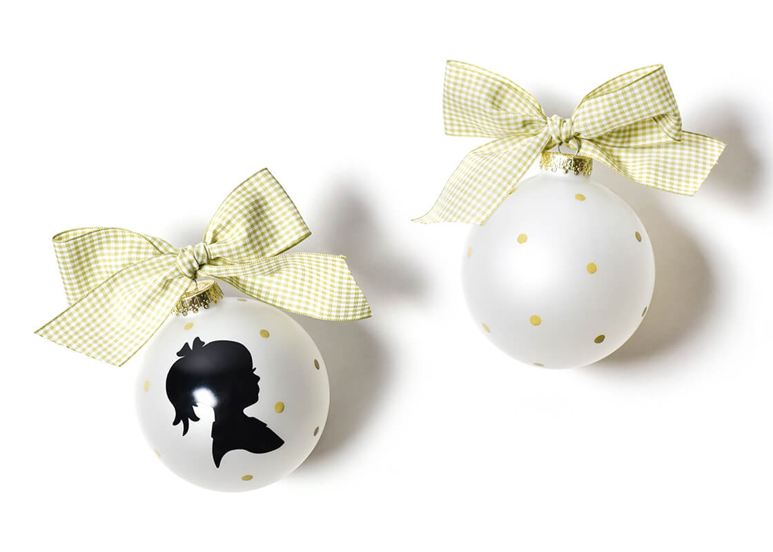 Front and Back View of Girl Silhouette Glass Ornament Placed Side by Side