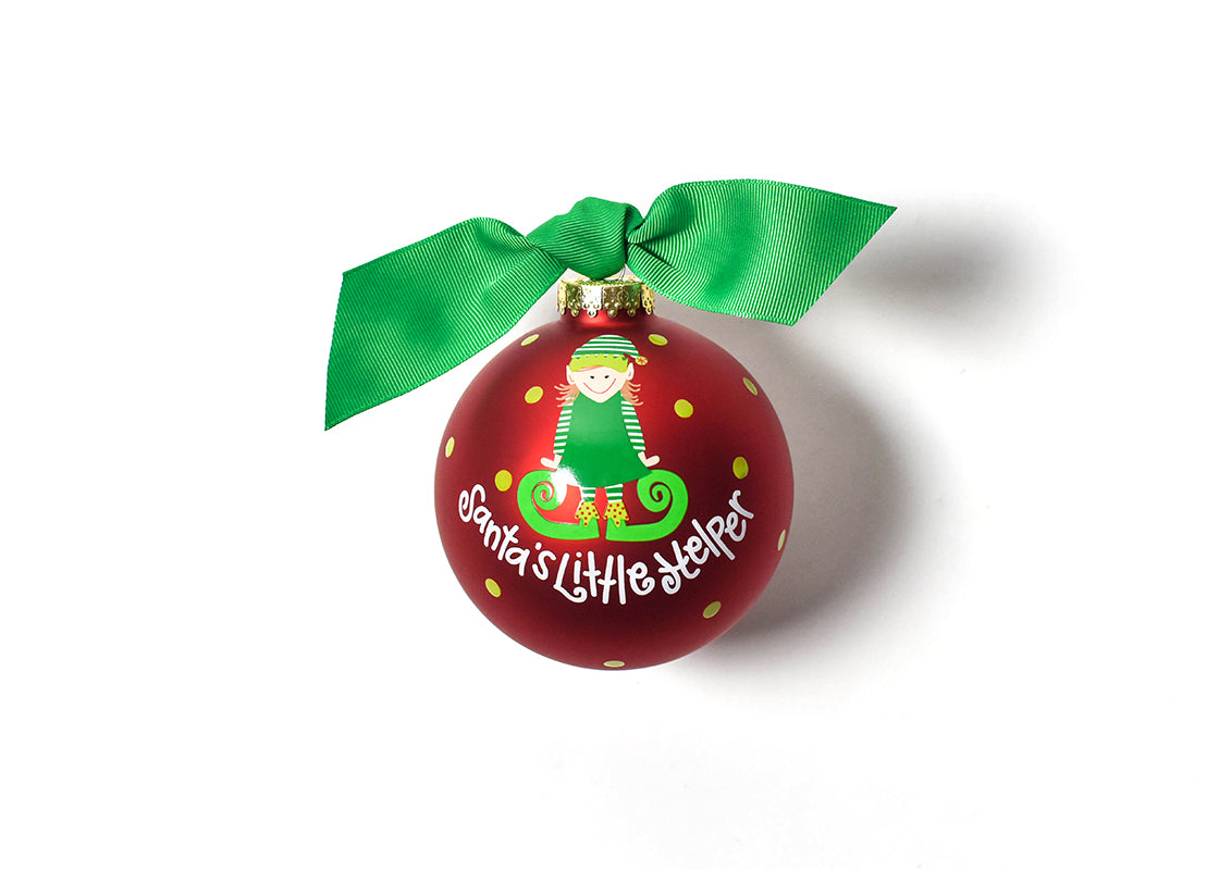Front View of Santa's Little Helper Girl Glass Ornament