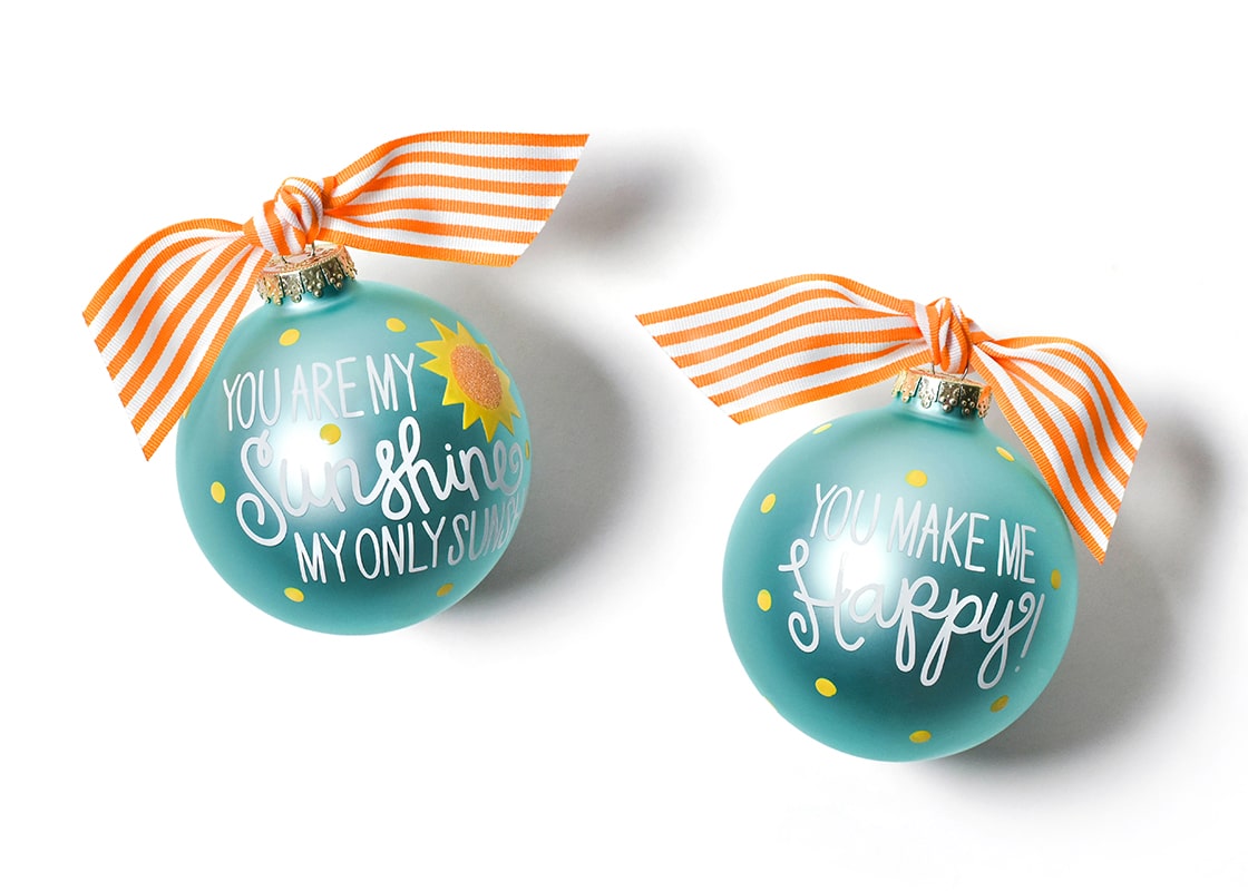 Front and Back View of You are My Sunshine Glass Ornament Placed Side by Side