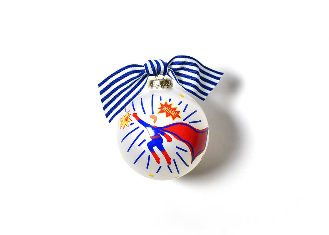 Front View of Superhero Boy Glass Ornament