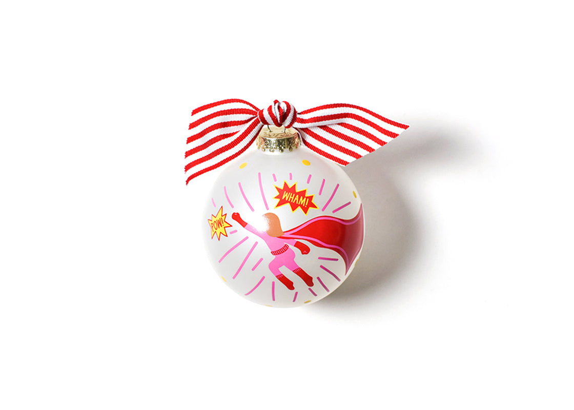 Front View of Superhero Girl Glass Ornament