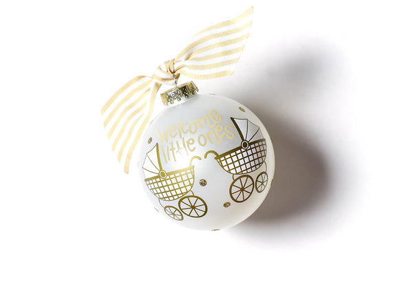 Welcome Little Ones Ornament with Gold Striped Bow