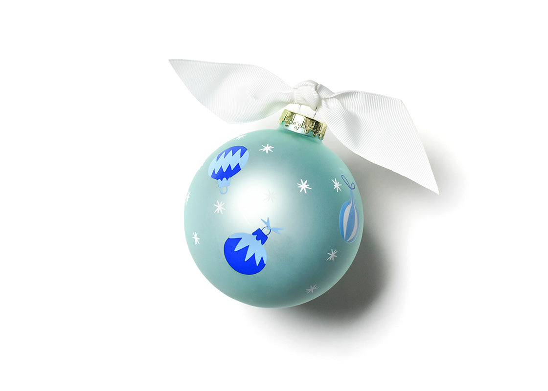 Back View of Blue Baby's First Christmas Glass Ornament Showing Design Details