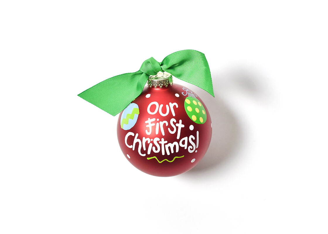 Front View of Our First Christmas Glass Ornament