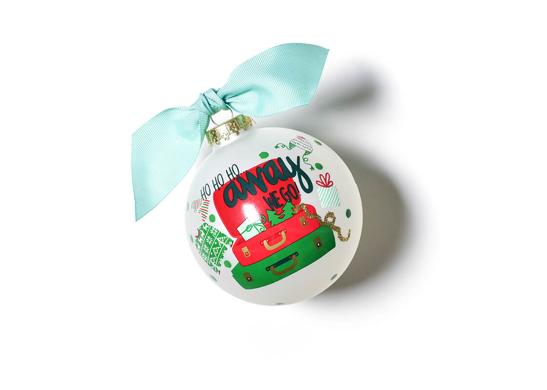 Front View of Away We Go Glass Ornament
