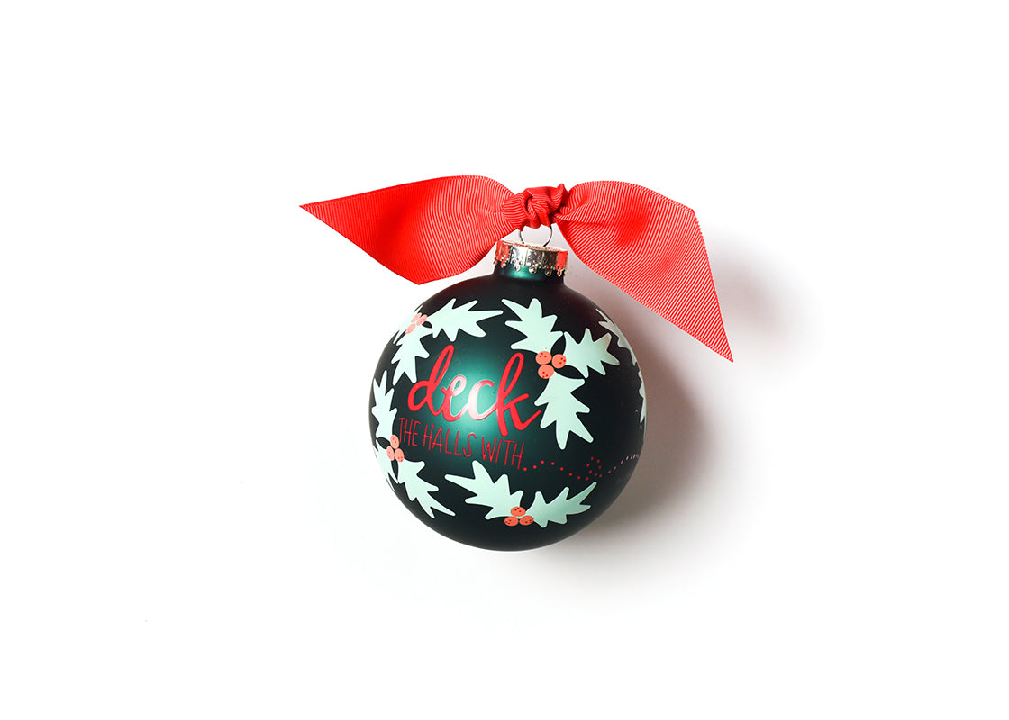 Front View of Boughs of Holly Glass Ornament