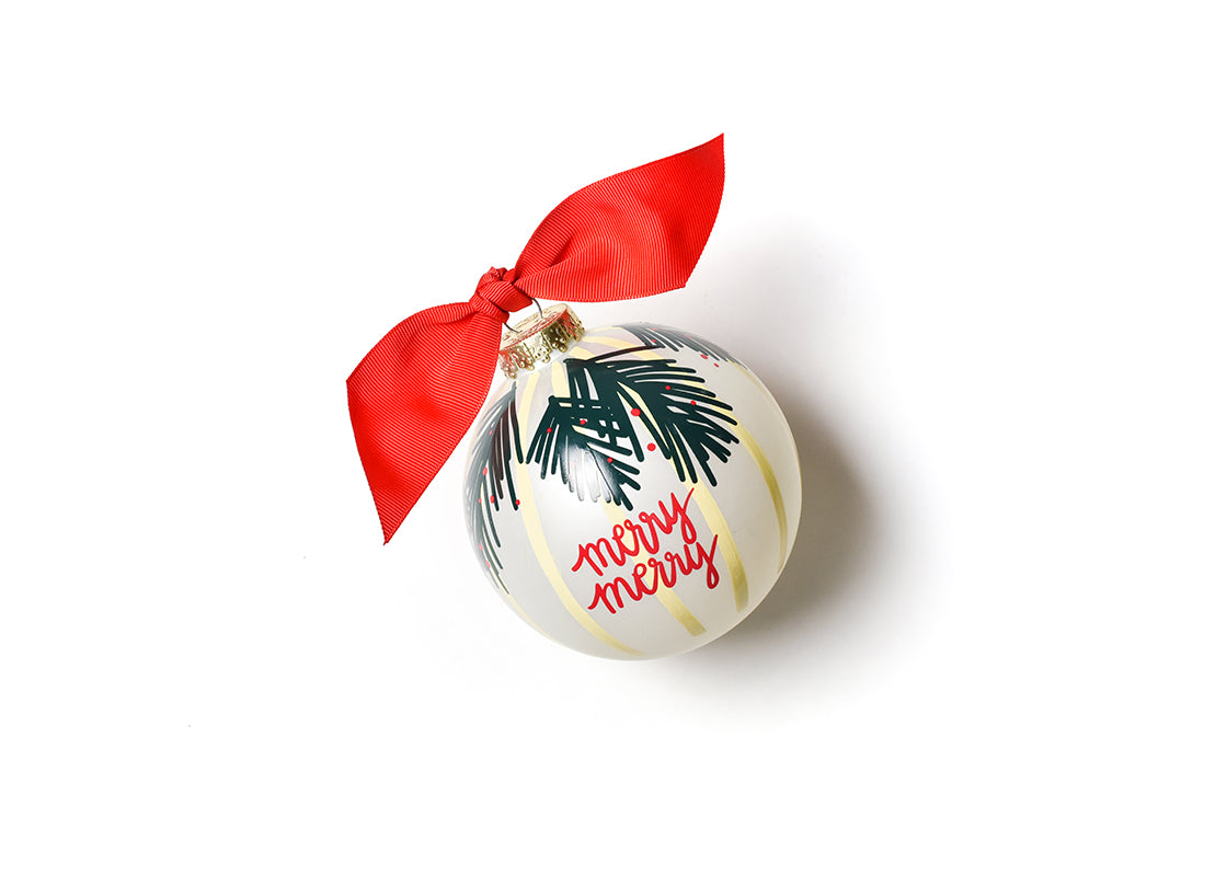 Front View of Balsam Merry Merry Glass Ornament