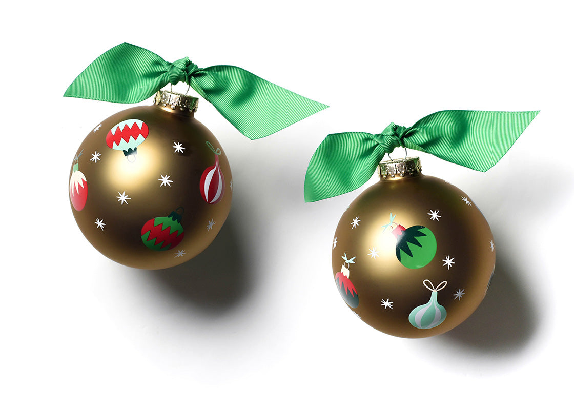 Front and Back View of Gold Vintage Ornaments Glass Ornament Placed Side by Side