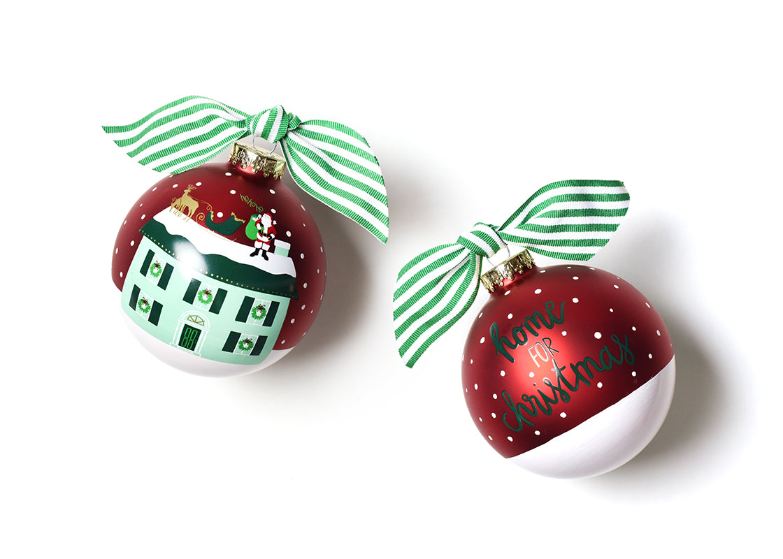 Front and Back View of Home for Christmas Glass Ornament Placed Side by Side