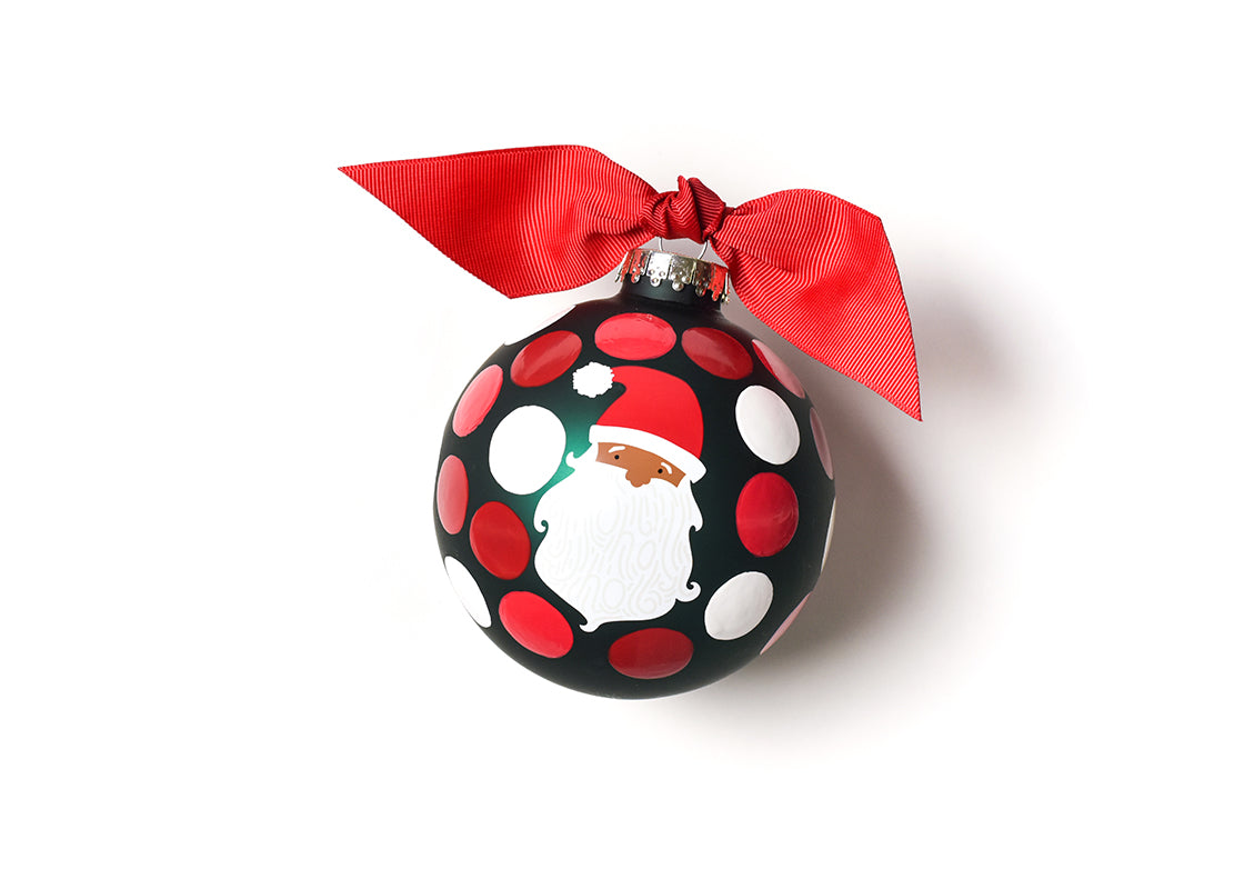 Front View of Brown Skin Ho Ho Santa Glass Ornament