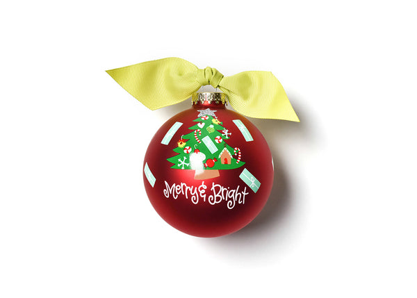 Merry & Bright Vintage Tree Ornament with Lime Green Bow