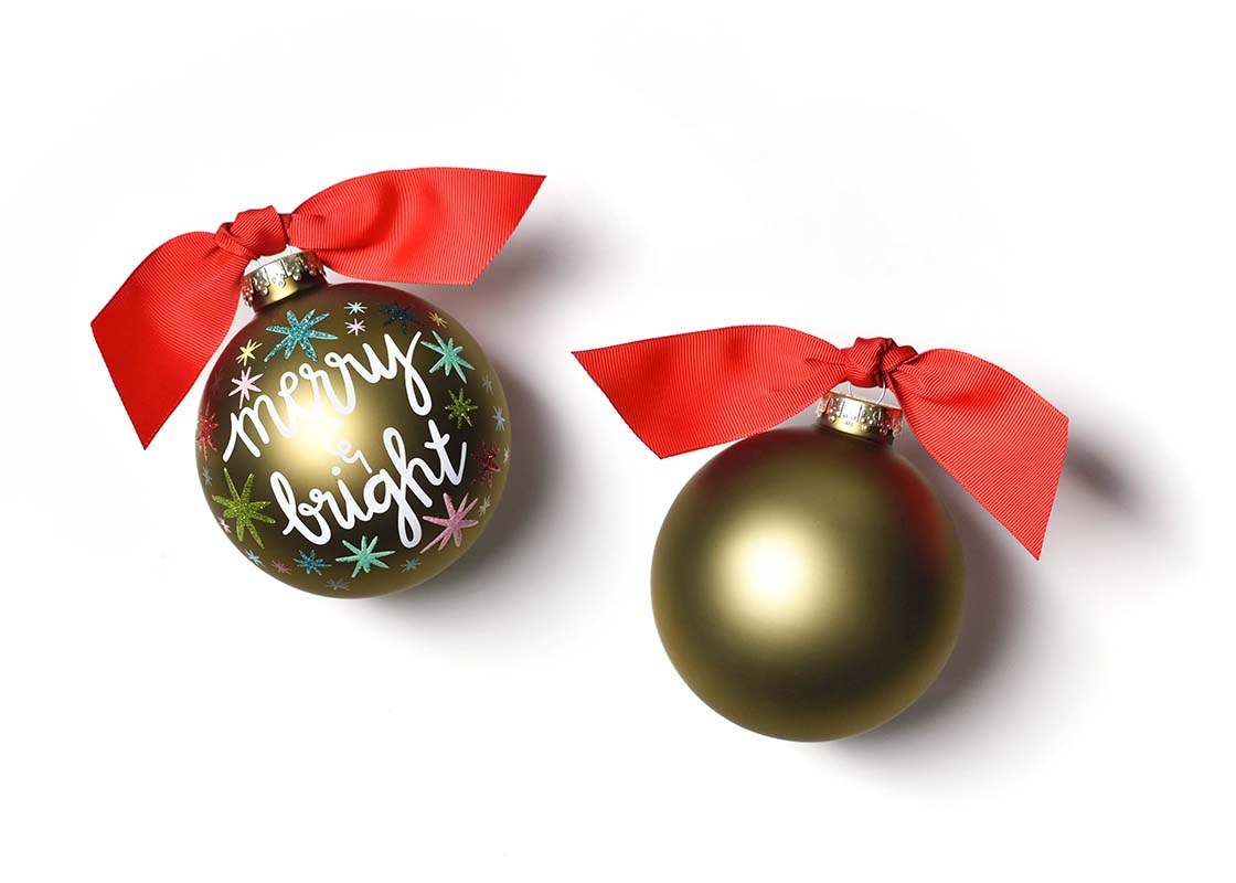 Front and Back View of Merry and Bright Stars Glass Ornament Placed Side by Side