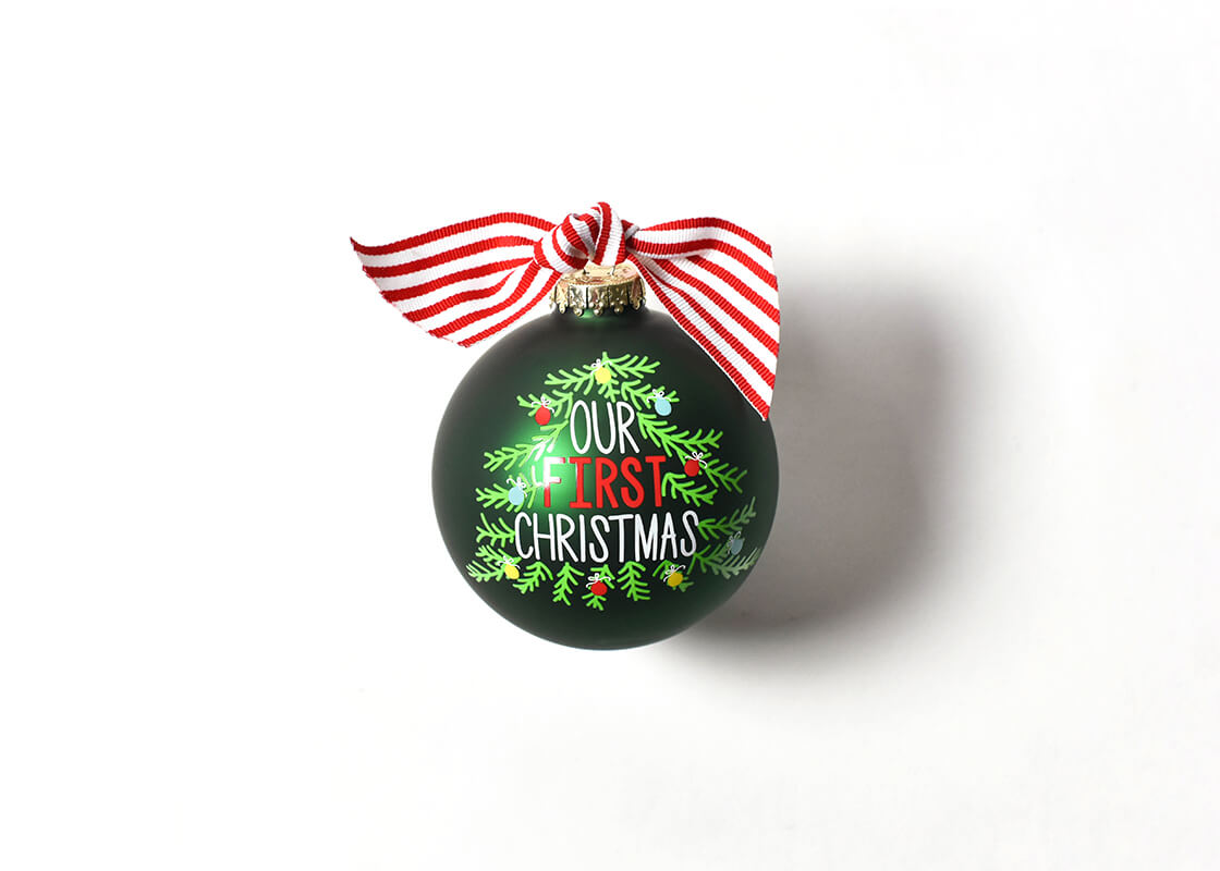 Front View of Our First Christmas Tree Glass Ornament