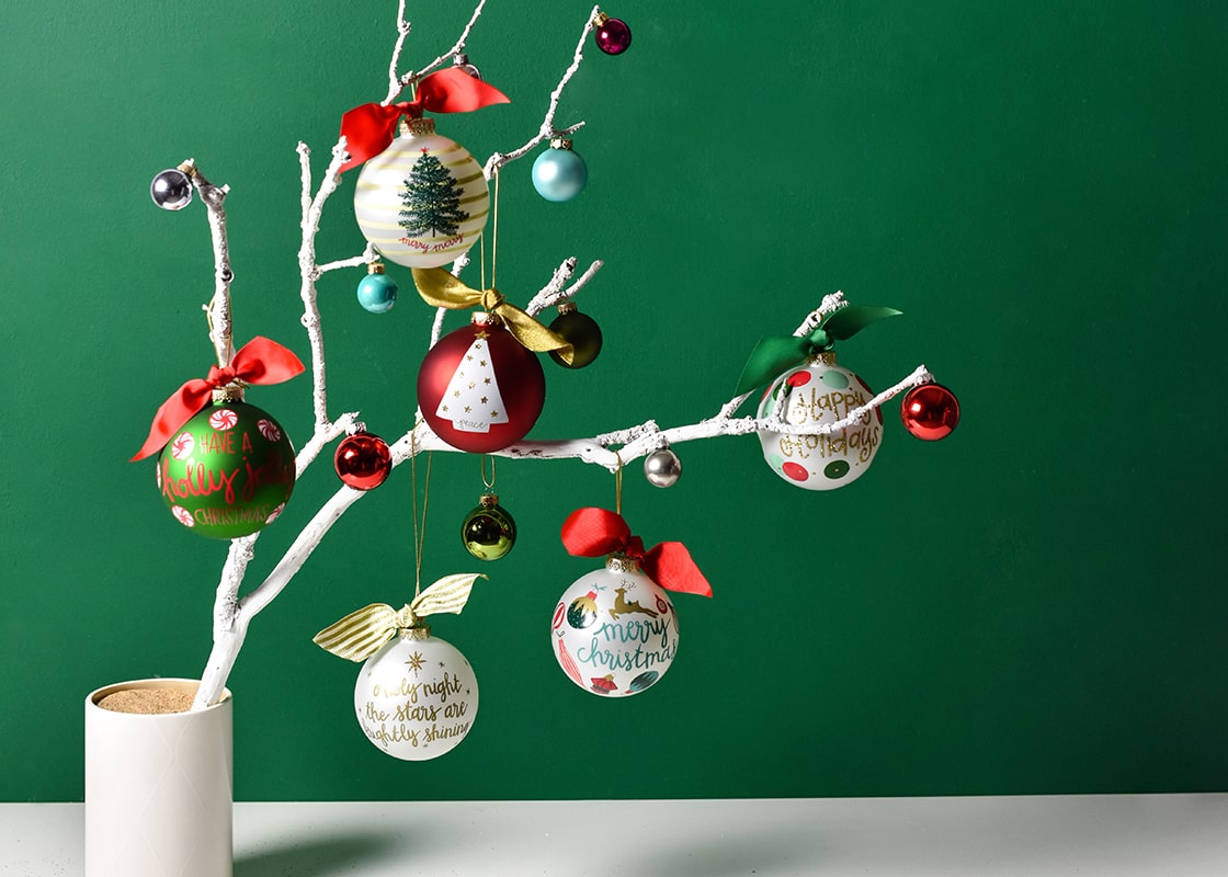 Front View of Stars are Brightly Shining Ornament Decorating White Branches with Other Christmas Ornaments