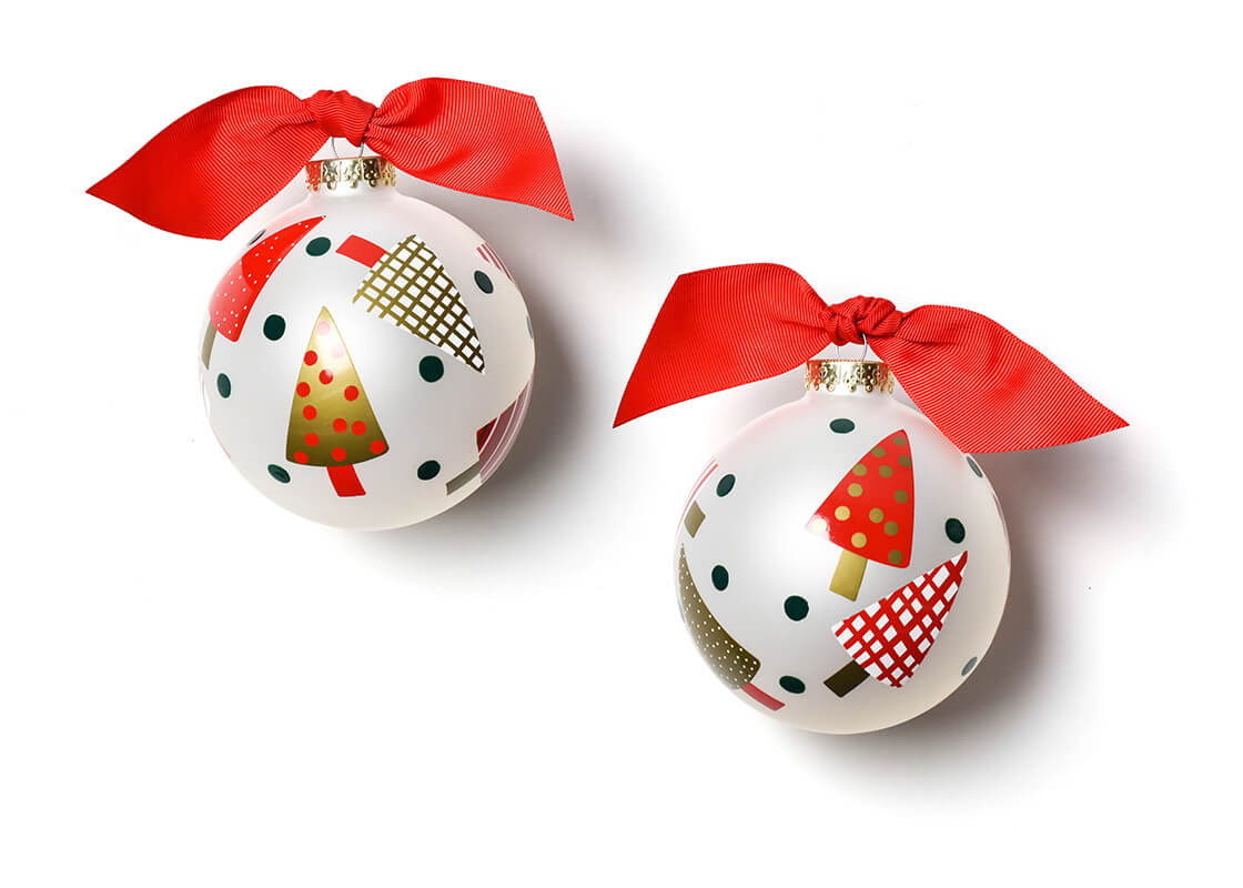 Front and Back View of Triangle Trees Glass Ornaments Placed Side by Side