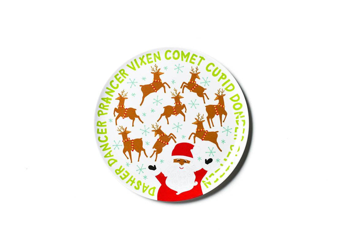 Overhead View of Brown Skin Calling All Reindeer Melamine Dinner Plate