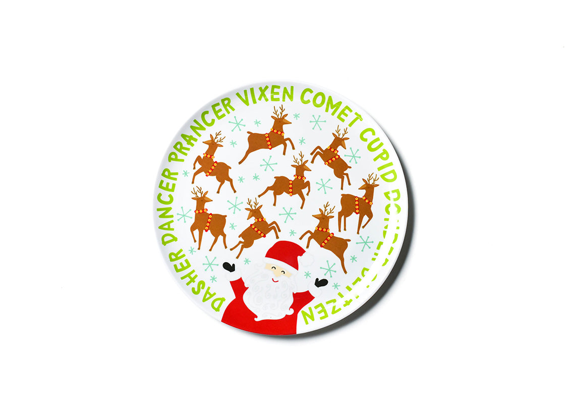 Overhead View of Fair Skin Calling All Reindeer Melamine Dinner Plate