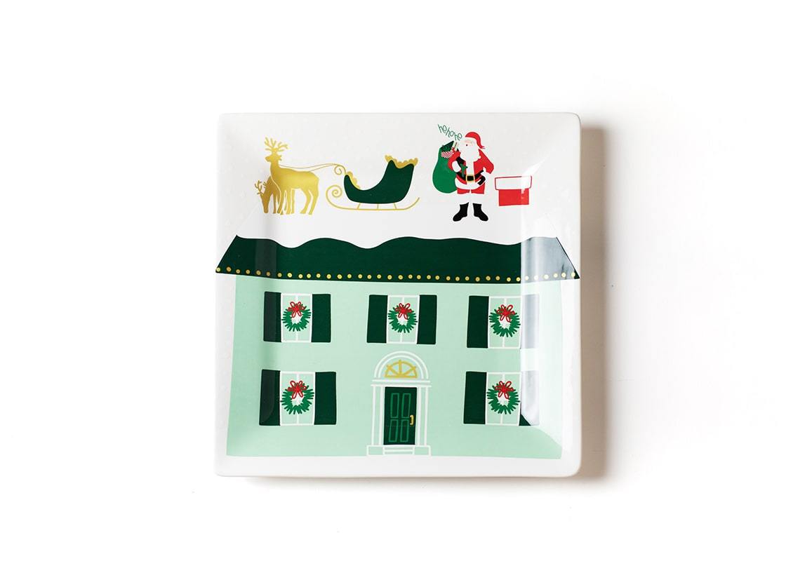 Overhead View of Santa on the Rooftop Square Platter