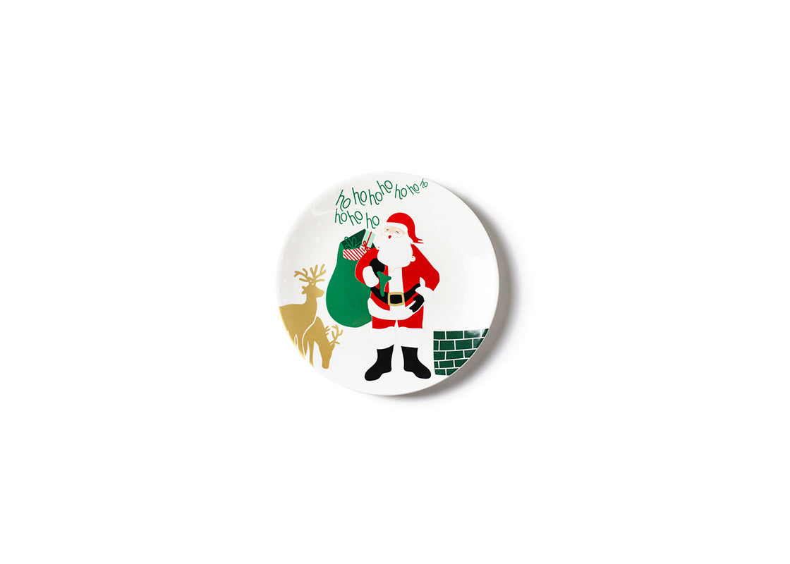 Overhead View of Santa on the Rooftop Salad Plate with Metallic Reindeer