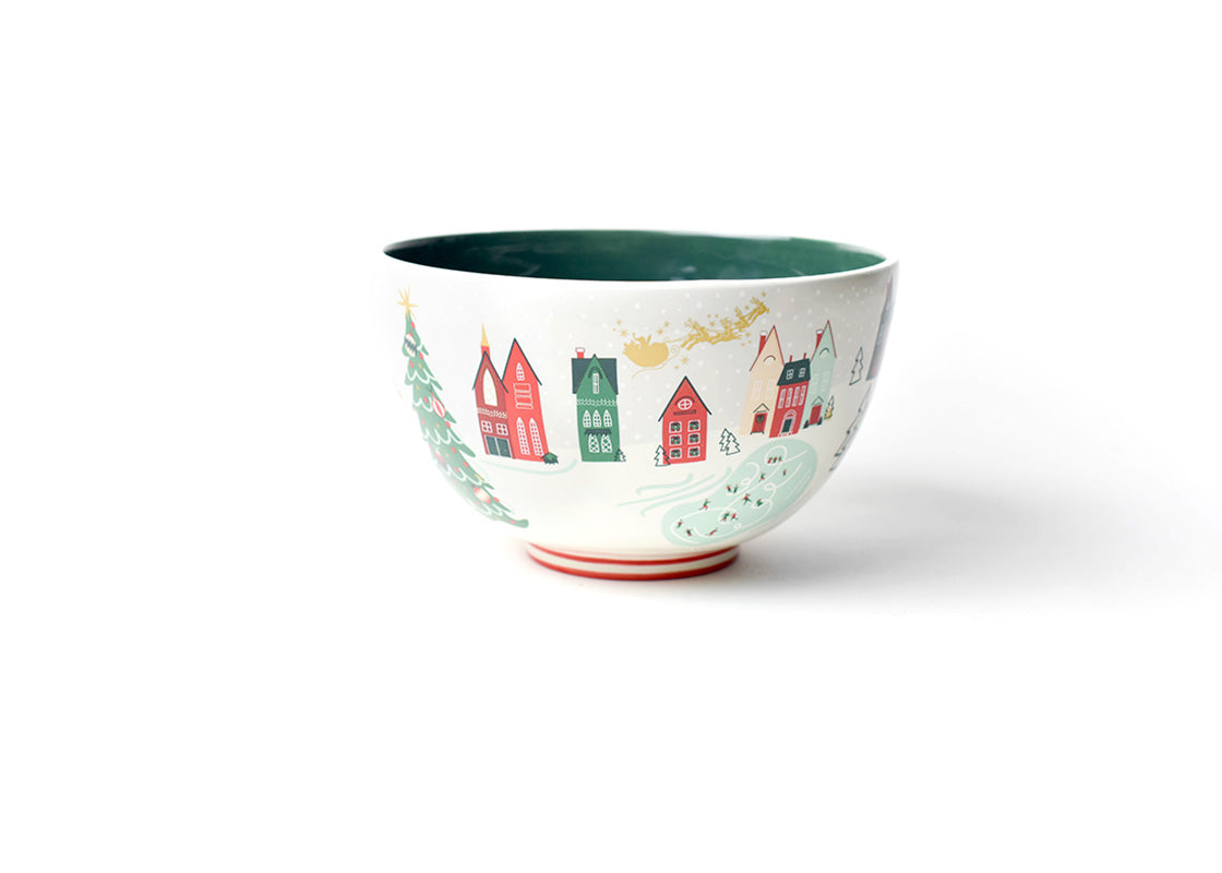 Left Side View of Christmas in the Village Scene 9in Footed Bowl
