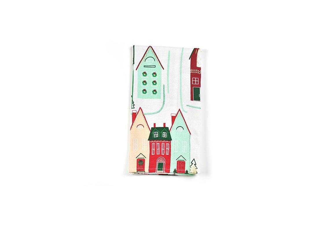 Overhead View of Christmas Homes Large Hand Towel Showing Design when Folded