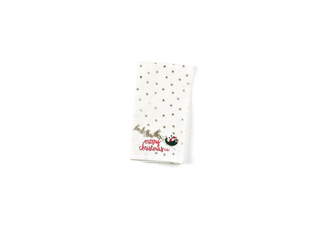 Overhead View of Flying Santa Medium Hand Towel Showing Design when Folded