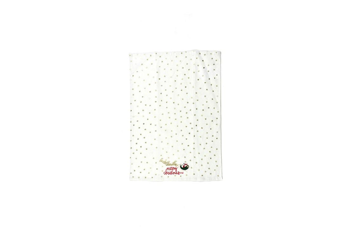 Overhead View of Unfolded Flying Santa Medium Hand Towel Showing Full Design