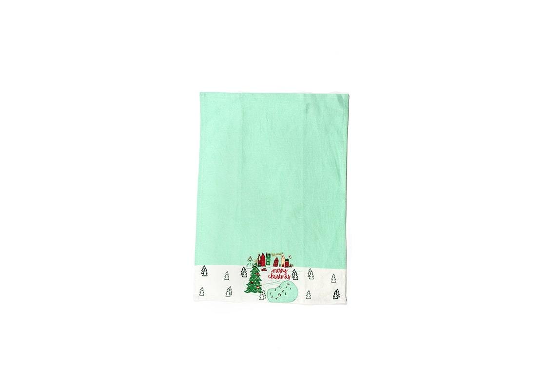Overhead View of Unfolded Town Square Medium Hand Towel Showing Full Design