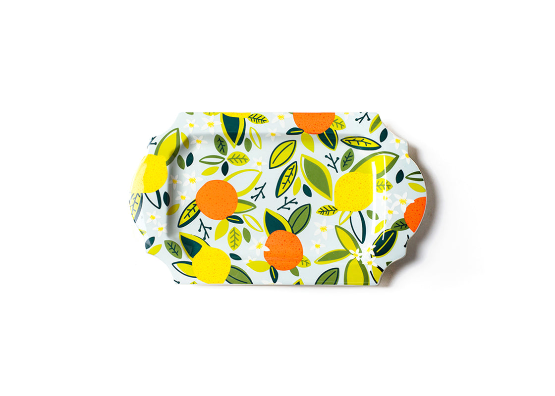 Overhead View of Blue Citrus Print Traditional Tray